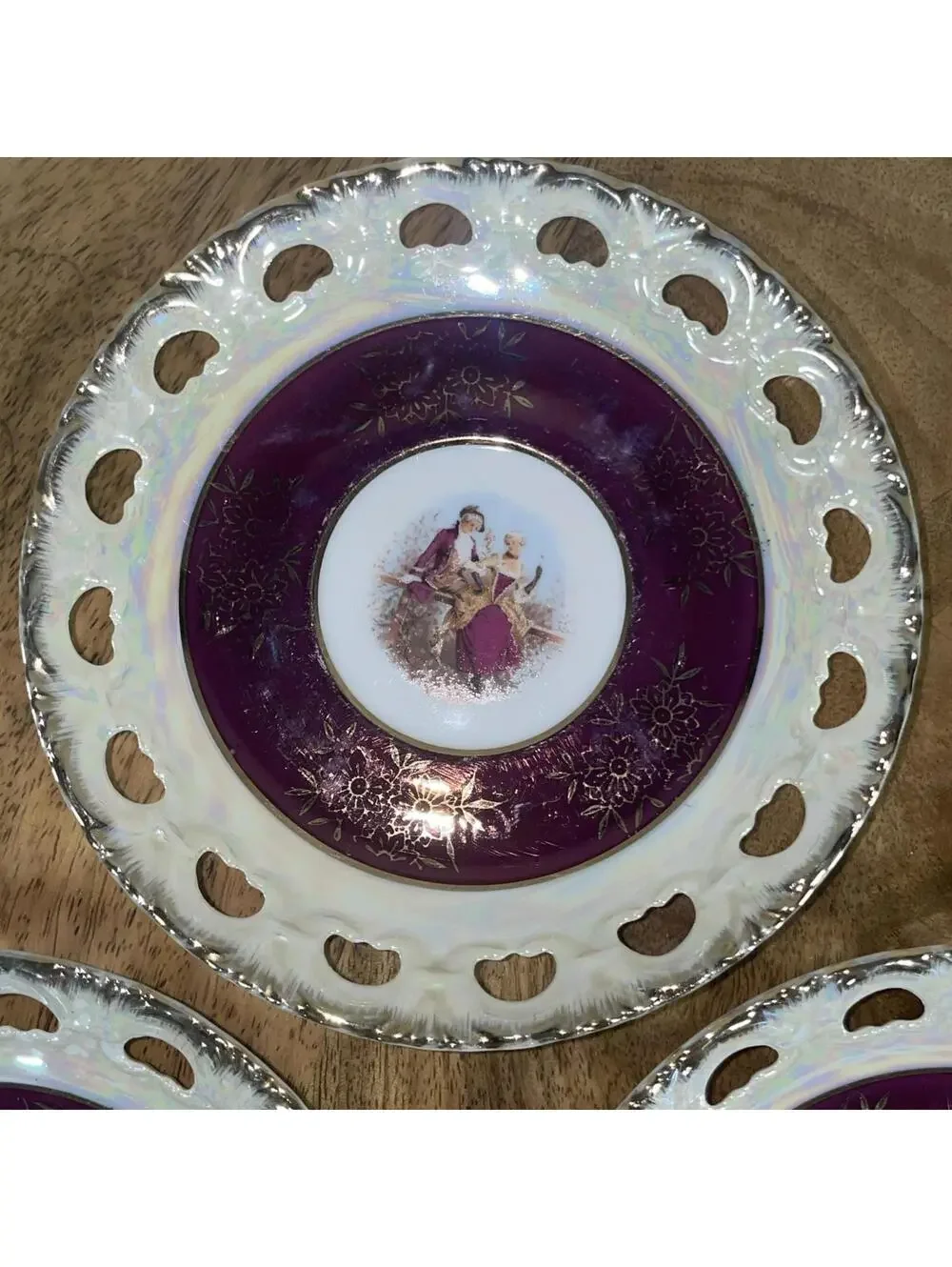 Vintage Cosmos Japan 4-piece 5” Porcelain Saucer & 7” Plate Victorian Gold Set